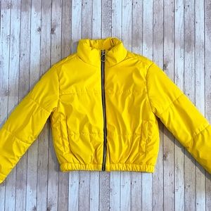 Yellow cropped puffer jacket coat xs small
